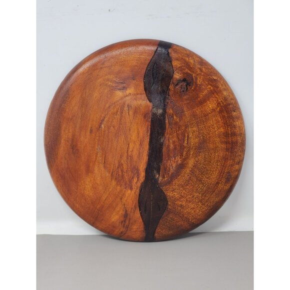 Hand Carved Vintage Round Wooden Tray Wall Plaque Folk Art Design Country Kitchy - Picture 2 of 9